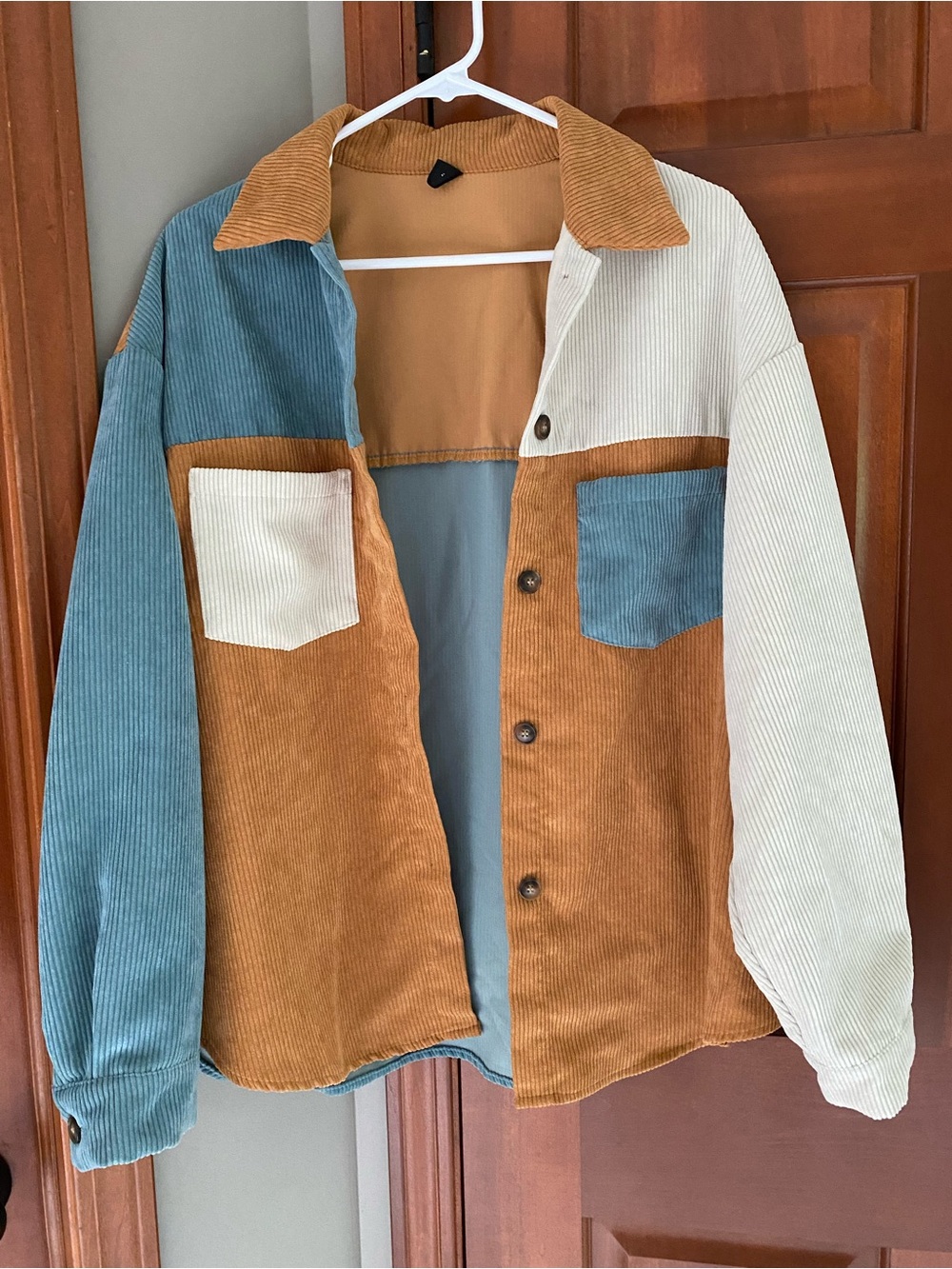Women’s corduroy color block shacket